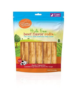 canine Naturals Beef chew - Rawhide Free Dog Treats - Made with Real Beef - Poultry Free Recipe - All-Natural and Easily Digestible - 5 Pack of 7 Inch Large Rolls for Dogs 50-75lb