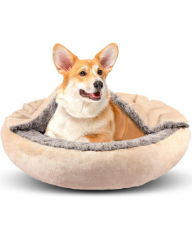 GASUR Small Dog Bed & Cat Bed, Round Donut Calming Dog Beds for Small Dogs, 23/26 Anti-Anxiety Cave Bed with Hooded Blanket, Cozy Puppy Bed and Cat Beds for Indoor Cats, Machine Washable Pet Bed 26