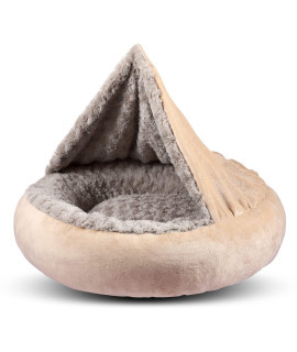 GASUR Small Dog Bed & Cat Bed, Round Donut Calming Dog Beds for Small Dogs, 23/26 Anti-Anxiety Cave Bed with Hooded Blanket, Cozy Puppy Bed and Cat Beds for Indoor Cats, Machine Washable Pet Bed 23