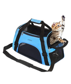 JMOON cat carrier Soft-Sided Airline Approved Pet carrier Bag,Pet Travel carrier for cats,Dogs Puppy comfort Portable Foldable Pet Bag (Small, Blue)