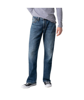 Silver Jeans co Mens Zac Relaxed Fit Straight Leg Jeans, Dark Blue Indigo, 35W x 30L