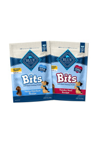 Blue Buffalo Blue Bits Natural Soft-Moist Training Dog Treats, Chicken & Beef Recipes 19-oz Bag Variety Pack, 2 Count