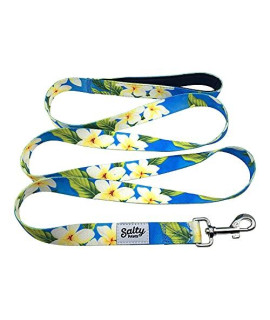 Salty Paws Floral Print Dog Leash Heavy Duty Padded Handle for Small, Medium, Large Dogs Matching (Large 6' for Dogs 50-90 LBS., Blue Plumeria)