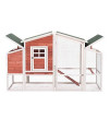 Wooden Chicken Coop Hen House , Rabbit Hutch with Ventilation Door, Bunny Cage with Ramp and Tray (77.9? / Red+White)