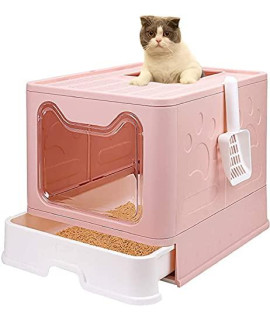 Top Entrance Cat Litter Box with Lid Foldable Large Kitty Self Cleaning Litter Boxes Foldable Cats Toilet Including Plastic Scoop Enclosed Litter Box Large, Easy Clean, Pet High Sided Litter Box