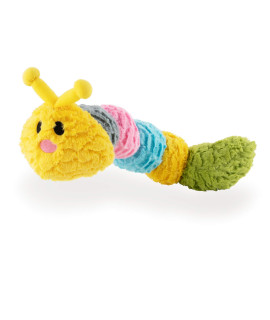 Flourish Pets Tough Durable Dog Chew Toy with Squeaker and Rattle Covered with Double Stitched Soft Fabric Exterior Squeaky Indestructible Dog Toy for Aggressive Chewers - Small Catterpillar (20)