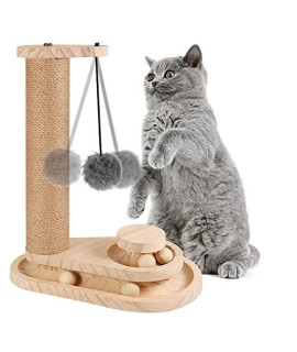 SU87HOMU Wooden Scratching Board Cat Scratching Post Interactive Toy Wooden Track Ball Turntable with Hanging Ball Pet Supplies