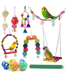 Wyhm Pet Bird Supplies Toys 12 Pcs Bird Toys Set Parrot Swing Chewing Toys With Hanging Bells Pet Birds Cage Toys Suitable For Small Birds (Color : 12 Pcs)