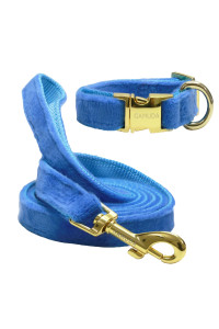 gAMUDA Velvet Dog collar and Leash, Super Soft and Smooth, Heavy Duty gold Buckle, comfortable and Easy to clean, Adjustable collar for Dog (XS, Blue)