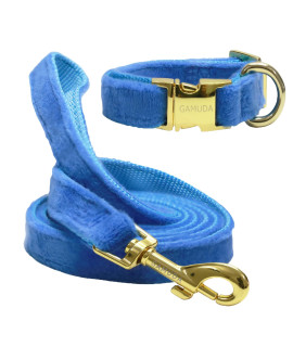 gAMUDA Velvet Dog collar and Leash, Super Soft and Smooth, Heavy Duty gold Buckle, comfortable and Easy to clean, Adjustable collar for Dog (XS, Blue)