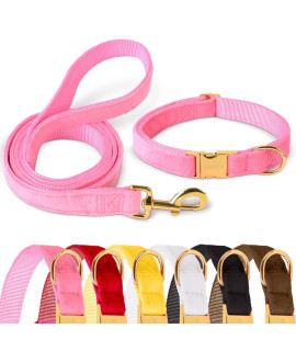 gAMUDA Velvet Dog collar and Leash, Super Soft and Smooth, Heavy Duty gold Buckle, comfortable and Easy to clean, Adjustable collar for Dog (M, Pink)