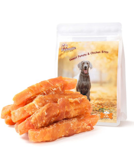 Pawmate Dog Treats Chicken Wrapped Sweet Potato Fries With Taurine, Gluten Free Grain Free Training Snacks For Small Medium Large Dogs, Skinless Sweet Potato Stripes & Chicken Bites Chewy