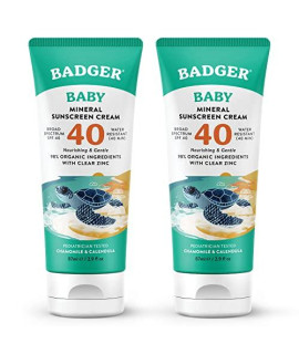Badger SPF 40 Baby Sunscreen cream (2 Pack) - Reef-Friendly Broad-Spectrum Water-Resistant Baby Sunscreen with Zinc Oxide - chamomile and calendula, 29 oz