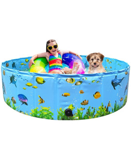 Foldable Dog Pool, Portable Pet Bathing Tub Hard Plastic Swimming Bath PVC Pet Kiddie Pool Bathtub for Large Dogs Cats & Kids Outdoor Indoor Leakproof Collapsible Pool