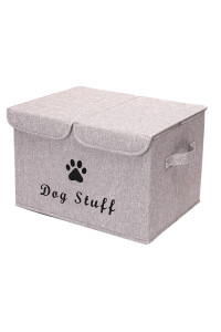 Geyecete Large Storage Boxes - Large Linen Fabric Foldable Storage Cubes Bin Box Containers With Lid And Handles For Dog Apparel Accessories, Dog Toys(Light Brown)