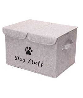 Geyecete Large Storage Boxes - Large Linen Fabric Foldable Storage Cubes Bin Box Containers With Lid And Handles For Dog Apparel Accessories, Dog Toys(Light Brown)