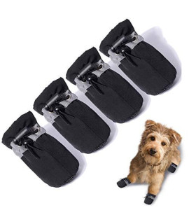 Teozzo Dog Boots & Paw Protector, Anti-Slip Sole Winter Snow Dog Booties With Reflective Straps Dog Shoes For Small Medium Dogs 4Pcs Black 7