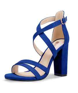 Idifu Womens Chunky Heel Sandal Strappy Open Toe Ankle Strap Dress Shoes For Women Bridesmaid Ladies In Wedding Evening Homecoming Prom (Royal Blue Suede, 6 M Us)