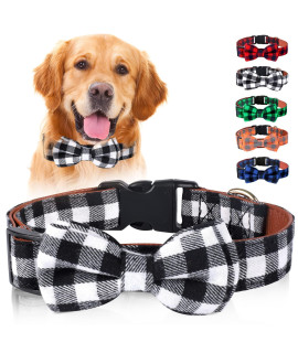 Dog Bow Tie Plaid Dog Collar, Apasiri Dog Collar With Bow Tie Cat Bowtie, Adjustable Soft Pet Bow Tie For Small Dogs Cat Best Gift Comfortable Unique Buckle Cute Bowtie Detachable Durable Cotton Comfy