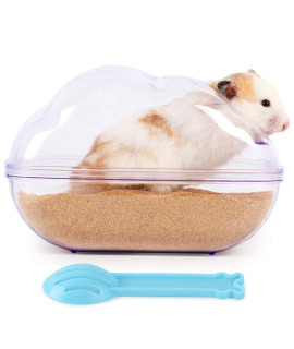 BUCATSTATE Sand Bath Container for Hamster Transparent Toilet with Scoop Set Dust Bath Sandbox Cage Accessories for Small Animals(Purple, Large)