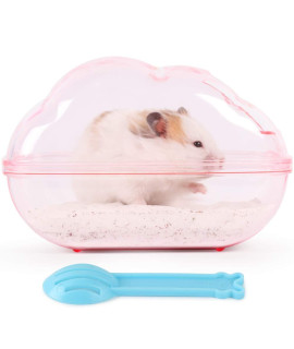 BUCATSTATE Hamster Sand Bath Kit Hamster Sand Bath Container Large Transparent Toilet with Scoop Set Dwarf Hamster Accessory for Small Animals(Pink, Large)