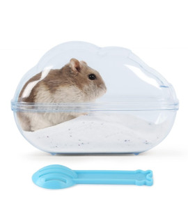 BUCATSTATE Hamster Sand Bath Container Transparent Hamster Dust Bath Kit Dwarf Toilet with Scoop Set Cage Accessories for Small Animals,Gerbil,Syrian Hamster,Mouse(Blue, Medium)