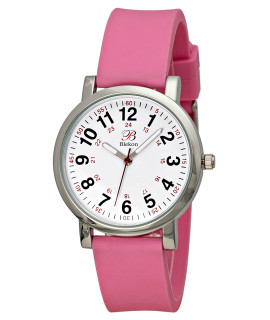 Blekon Original Nurse Watch For Medical Professionals And Students In Various Medical Scrub Colors With Easy Read Dial, Military Time, Red Second-Hand, Water Resistant, Womens Mens Watch (Pink)
