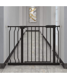 COSEND Extra Wide Baby Gate Tension Indoor Safety Gates Black Metal Large Pressure Mounted Pet Gate Walk Through Long Safety Dog Gate for The House Doorways Stairs (33.86-38.58/86-98CM, Black)