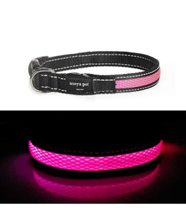 ASOYA PET LED Dog Collar, LED Safety Collar with USB Rechargeable Super Bright Dog Flashing Collar with 100% Waterproof, 4 Colors with 3 Sizes for Small Medium Large Dogs (Green, M:2.5CM X 50CM)