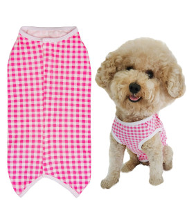 Kukaster Pet Dogas Recovery Suit Post Surgery Shirt For Puppy, Wound Protective Clothes For Little Animals(Pink White Plaid-Xxs)