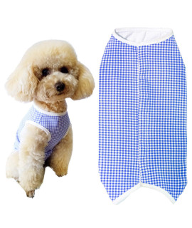 Kukaster Pet Dogas Recovery Suit Post Surgery Shirt For Puppy, Wound Protective Clothes For Little Animals(Blue White Plaid-Xl)