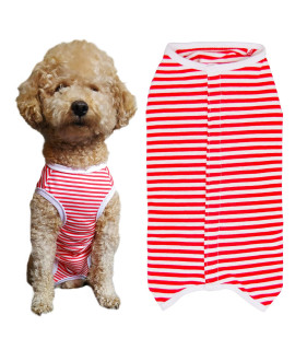 Kukaster Pet Dogas Recovery Suit Post Surgery Shirt For Puppy, Wound Protective Clothes For Little Animals(Red White Stripe-M)