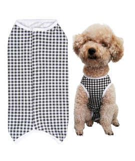Kukaster Pet Dogas Recovery Suit Post Surgery Shirt For Puppy, Wound Protective Clothes For Little Animals(Black White Plaid-L)