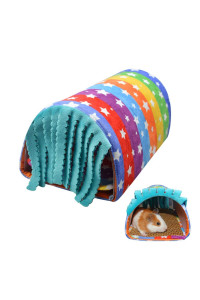 Pet Small Animal Tunnel,HOMEYA guinea Pig Hideout Play Tube Toys Hideaway Bedding with Fleece Forest curtain for chinchillas,Hedgehogs,Rats,Sugar glider-Removable Two Side Pad cage Accessories-Rainbow