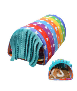 Pet Small Animal Tunnel,HOMEYA guinea Pig Hideout Play Tube Toys Hideaway Bedding with Fleece Forest curtain for chinchillas,Hedgehogs,Rats,Sugar glider-Removable Two Side Pad cage Accessories-Rainbow