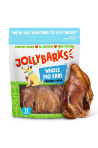 Jolly Barks Whole Pig Ears for Dogs 6-Inch Premium Natural Single Ingredient Dog Pig Ears - Grass Fed, Non-GMO Pigs Ears Dog Treats - 6 Dog Chew Pig Ears (8-Pack)