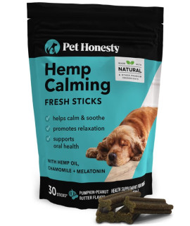 PetHonesty Hemp Calming Fresh Sticks - Dental Sticks for Dogs - Natural Dental Chews, Calming Support for Dogs, Reduce Hyperactivity and Anxiety, Freshen Dog Breath, Reduce Plaque + Tartar - (30 ct)