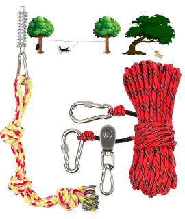 Dog Tie Out Cable for Camping - 50ft Heavy Duty Overhead Trolley System and Dog Rope Toys with a Big Spring Pole Kit for Dogs up to 200lbs, Portable Reflective Dog Lead Line for Yard, Park and Outdoor