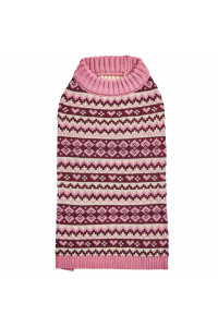 Blueberry Pet Heart Designer Everyday Turtleneck Fair Isle Fall Winter Pullover Dog Sweater In Pink, Back Length 16, Warm Clothes For Large Dogs