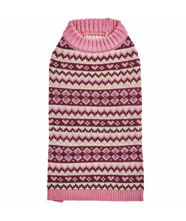 Blueberry Pet Heart Designer Everyday Turtleneck Fair Isle Fall Winter Pullover Dog Sweater In Pink, Back Length 16, Warm Clothes For Large Dogs