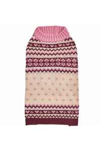 Blueberry Pet Heart Designer Chic Turtleneck Fair Isle Fall Winter Pullover Dog Sweater In Pink, Back Length 10, Warm Clothes For Small Dogs