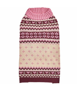 Blueberry Pet Heart Designer Chic Turtleneck Fair Isle Fall Winter Pullover Dog Sweater In Pink, Back Length 10, Warm Clothes For Small Dogs