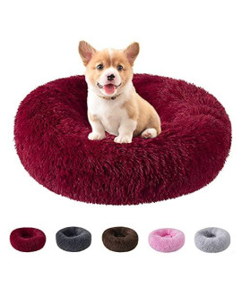 Pet Dog Bed cat Bed?Faux Fur Dog Bed?Calming Dog Bed?Warming Cozy Soft Dog Round Bed,Washable Small Dog Bed(50cm, Red)