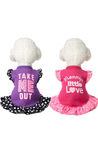 2 Pieces Dog Dresses For Small Dogs Cute Girl Female Dog Dress Mommy Puppy Shirt Skirt Doggie Dresses Pet Summer Clothes Apparel For Dogs And Cats (Love And Me,Small)