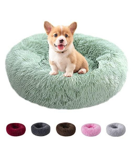 Pet Dog Bed cat Bed?Faux Fur Dog Bed?Calming Dog Bed?Warming Cozy Soft Dog Round Bed,Washable Small Dog Bed(50cm, Light Green)
