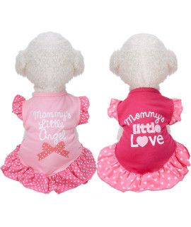 2 Pieces Dog Dresses For Small Dogs Cute Girl Female Dog Dress Mommy Puppy Shirt Skirt Doggie Dresses Pet Summer Clothes Apparel For Dogs And Cats (Love And Angel,Large)