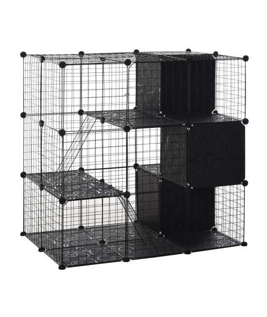 PawHut Pet Playpen Small Animal Cage 56 Panels with Doors, Ramps and Storage Shelf for Rabbit, Kitten, Chinchillas, Guinea Pig and Ferret