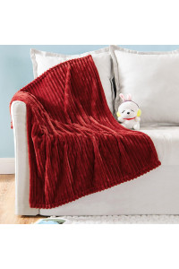 Miulee Fleece Baby Blanket For Boys, Girls, Kids, Infant, Newborn, Durable Plush Fuzzy Extra Soft Warm Cozy Burgundy Red Striped Flannel Throw Blanket For Crib Couch Sofa Bed 30X40