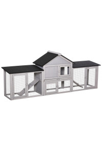 PawHut Large Rabbit Hutch Outdoor Materials Safer for Pets & Climate-Friendly, Big Rabbit Cage, Weatherproof Wood Rabbit Hutch, Grey