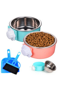 HERcOccI crate Dog Bowl, Removable Stainless Steel Pet Kennel cage Hanging Food Bowls and Water Feeder coop cup Prevent Overflow for Puppy, Medium Dog, cat, Rabbit, Ferret (2PcS)